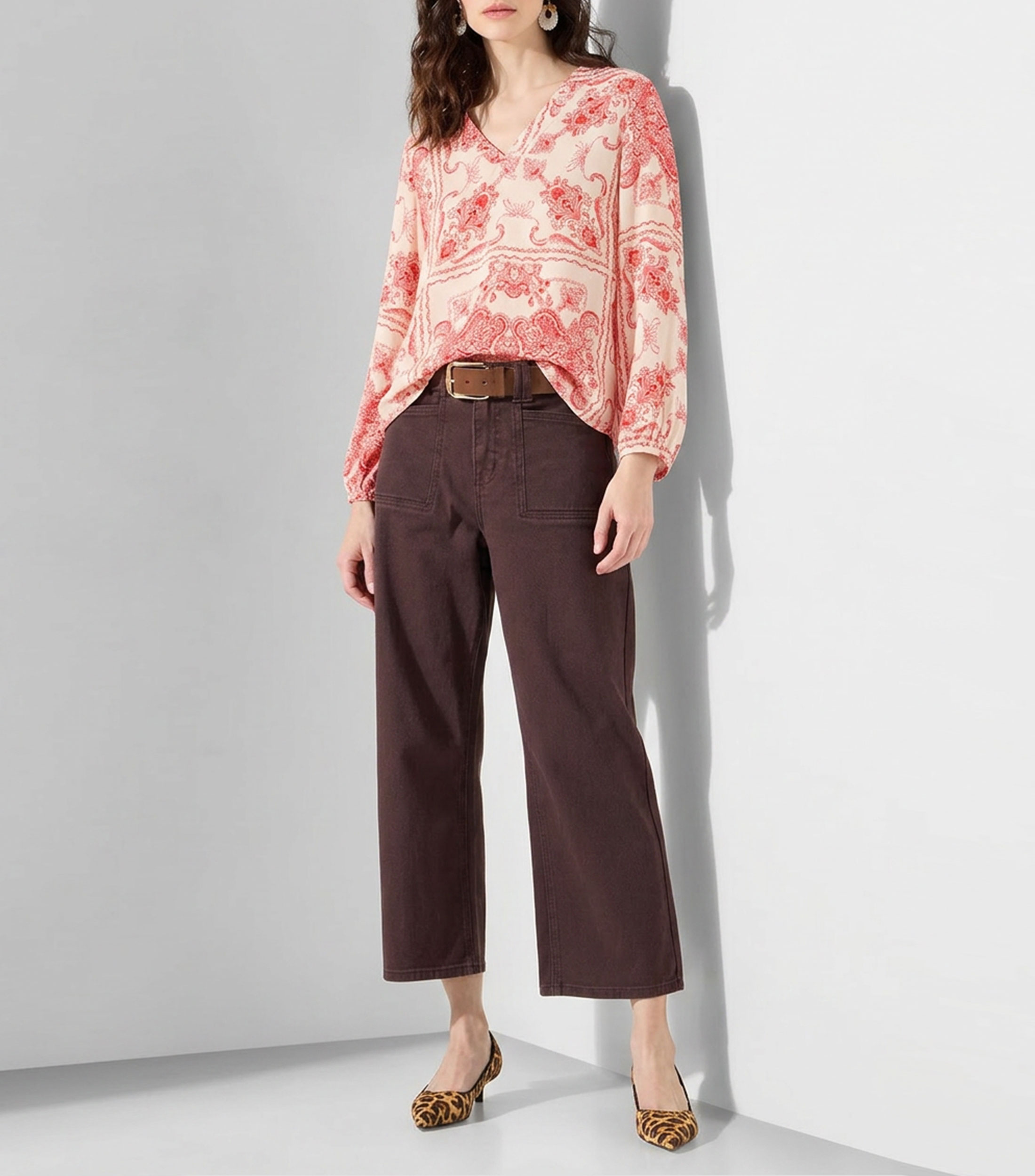 Blusa estampada manga larga Mujer